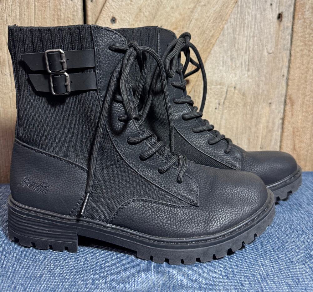 Blowfish Malibu Venice Mid-Calf Combat Boots Women's Sz 7.5 Double Buckle Accent